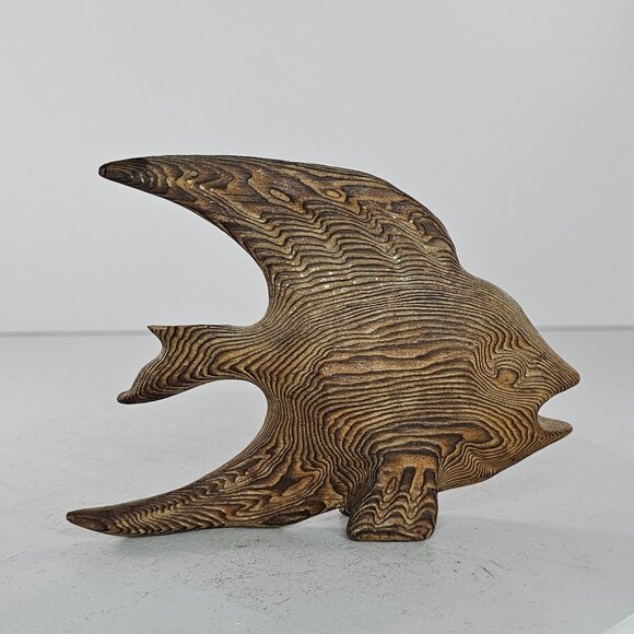 Cryptomeria Angelfish Wood Carved Fish Figurine Sculpture *FLAW* - Picture 5 of 8